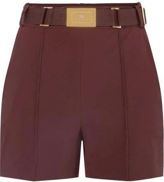 Elisabetta Franchi Technische Bi-elastische Stoffen Shorts met Riem - Dames - Bermuda - Bruin - XL - Leer - Korte Broeken