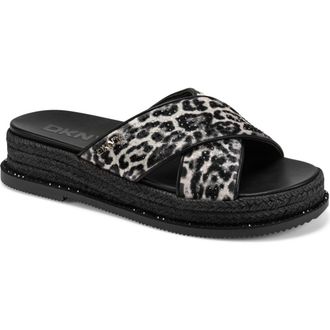 DKNY Berris Cross Band Slide Sandal in Black/White Multi at Nordstrom, Size 8.5