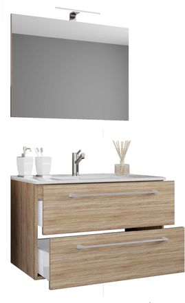ebuy24 Ebuy24 - Vcm 3 Pcs Lavabo Lavabo Inferior Gabinete Ancho 60 Cm Muebles De Ba&ntilde;o Juego Colgando Con Dos Cajones Espejo Badinos (sonoma-oiche (s&auml;gerau))
