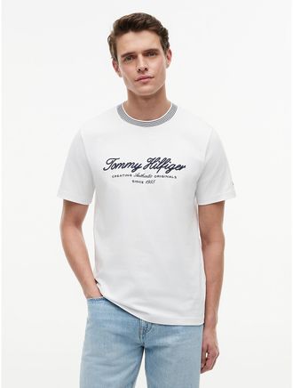 Tommy Hilfiger Mens Nautical Script Logo Striped T-Shirt - White - XL
