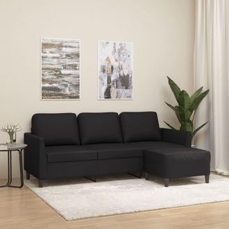 vidaXL Vidaxl - Sof&aacute; De 3 Plazas Con Taburete Cuero Sint&eacute;tico Negro 180 Cm