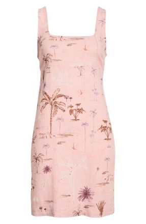 Lucky Brand Palm Tree Print Linen Blend Minidress in Mauve Palm Print at Nordstrom, Size Xx-Large
