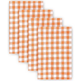 Solino Home Linen Dinner Napkins Set of 4, 20 x 20 Inch for Dining Table, Holiday and Everyday Table Decor - Gingham Check in Muskmelon at Nordstrom