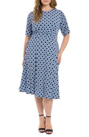 London Times Inset Waist Midi Dress in Navy at Nordstrom Rack, Size 16W