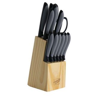 Gibson Home Dorain 14 Piece Stainless Steel Cutlery Set with Wood Block in Black at Nordstrom