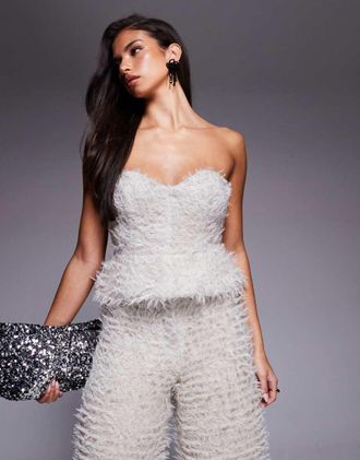 Asos Top a fascia in maglia grigio a peplo in coordinato-Neutro