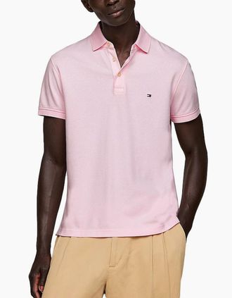 Tommy Hilfiger Mens Tommy Hilfiger Mens Polo Shirts Core 1985 Slim Fit Polo Cotton Golf T Shirts NWT - Pink - Size: 42