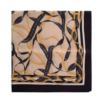 Elisabetta Franchi Silky Scarves, female, Multicolor, Size: ONE SIZE Silk Twill Foulard Scarf with Chain and Ribbon Print