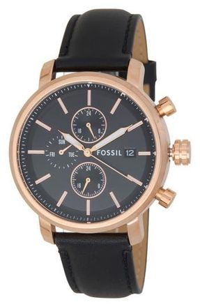 Fossil Rhett Leather Strap Watch, 43mm in Black at Nordstrom Rack