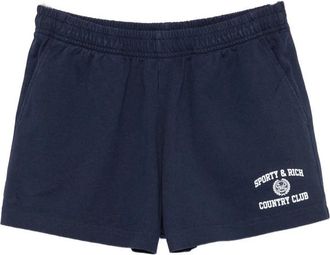 Sporty & Rich Shorts met elastische tailleband en logoprint - Dames - Bermuda - Blauw - S - Katoen - Korte Broeken