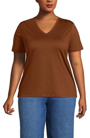 Lands End Supima Cotton V-Neck T-Shirt in Rich Ginger Brown at Nordstrom, Size 1X
