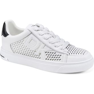 DKNY Abeni Perforated Sneaker in White/Black at Nordstrom, Size 8.5