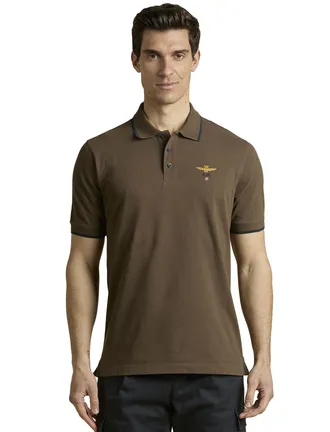 Aeronautica Polo Aeronautica Militaire bruin pique katoen