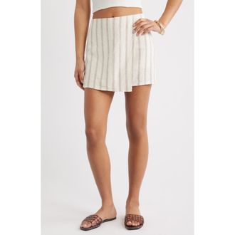 Open Edit Linen Blend Skirt in Beige Cabana Stripe at Nordstrom, Size Xx-Small