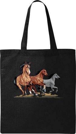 Generic Beautiful horse trio artwork Natural Ecological Cotton Tote Bag Black