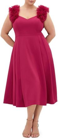City Chic Roselyn Fit & Flare Stretch Crepe Cocktail Dress in Raspberry at Nordstrom, Size Xxxs