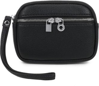 Generic Womens Small Wristlet Pouch, Dual Zipper Compartments, Silver Hardware, Small Clutch Bag with Strap (Black)