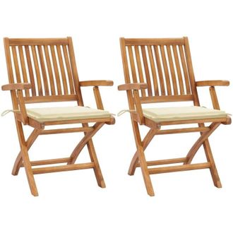 vidaXL Sillas De Jard&iacute;n 2 Unidades Con Cojines Crema Madera De Teca Vidaxl