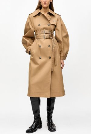 Ganni Beige Camel Bonded Cotton Trench Coat - Size 32 Organic