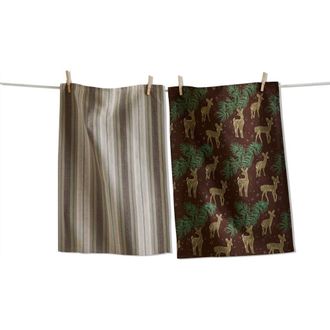 Tag Wilde Pine Deer Christmas Kitchen Dishtowel Set Cotton in Brown at Nordstrom