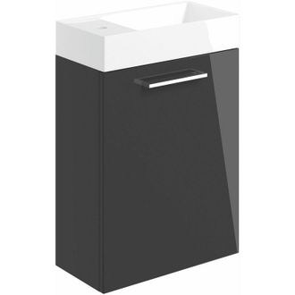 Signature Aalborg Wall Hung 1-Door Vanity Unit with Basin 405mm Wide - Anthracite Gloss