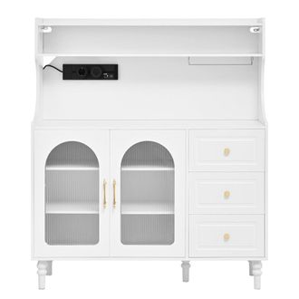 Urban Meuble Aparador blanco con enchufes y portacopas 120x40x138,5 cm