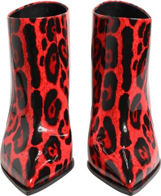Dolce & Gabbana Womens Red Leopard Cardinale Ankle Boots Shoes Calf Leather