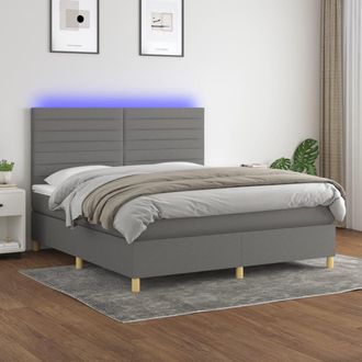 vidaXL Vidaxl - Cama Box Spring Colch&oacute;n Y Luces Led Tela Gris Oscuro 160x200 Cm