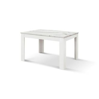 Konte Design Mesa de madera blanca, base blanca, extensible 140x90-220x90