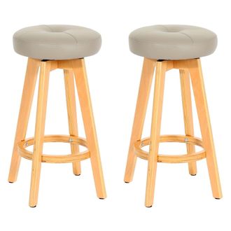 Hhg Hhg - Lote De 2 Taburetes De Bar Navan, Taburete De Bar Taburete De Barra, Madera Imitaci&oacute;n Cuero Giratorio, Taupe, Patas Claras
