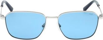 Abercrombie & Fitch 56mm Round Sunglasses in Shiny Light Nickeltin/blue at Nordstrom