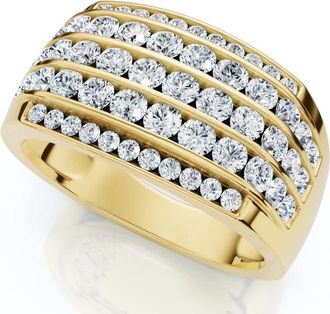 Pompeii3 2Ct Diamond Ring Mens Wide Multi Row in 10k White, Yellow, or Rose Gold