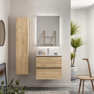 Cygnus Bath Salgar - Mueble De Ba&ntilde;o Nabua 60 Cm Roble Con Tirador De Pesta&ntilde;a Con Lavabo