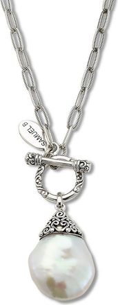 Samuel B. Sterling Silver & 18K Gold 20mm Baroque Pearl Toggle Pendant Necklace in White at Nordstrom Rack
