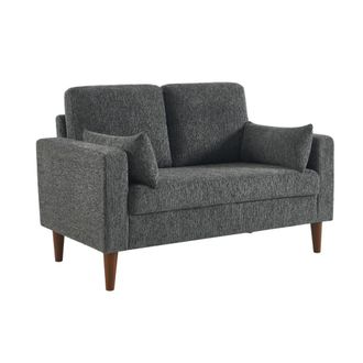 Sweeek Sof&aacute; de madera de hevea y tela chenilla, 2 plazas, gris oscuro