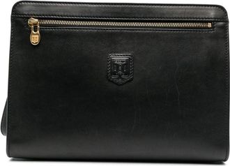 Celine 1990s logo patch clutch - unisex - Calf Leather - One Size - Black