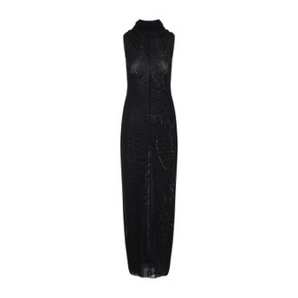 Jean Paul Gaultier Black Mesh Long Dress With Sequins-Donna