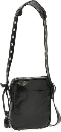 Balenciaga Mens Black Lamb Leather Crossbody Bag