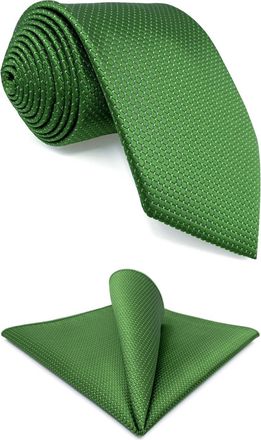 Shlax & Wing Solid Color Green Tie and Pocket Square Set for Men Necktie Combo Wedding Prom Party Extra Long 63