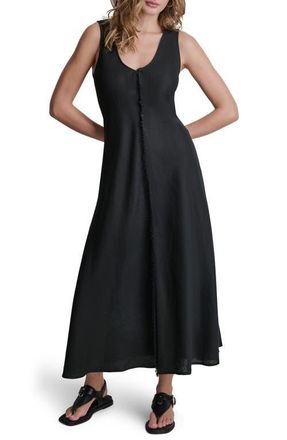 DKNY Fray Linen Dress in Black at Nordstrom, Size Xx-Small