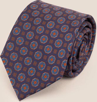 Oswin Hyde Mens Vintage Navy Block Print Silk Tie