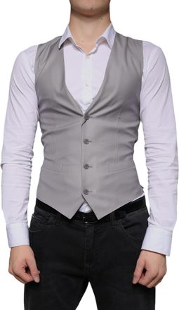 Dolce & Gabbana Light Gray Wool Formal Dress Waistcoat Mens Vest