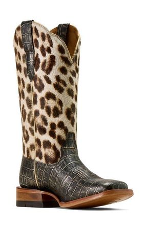 Ariat Frontier Farrah Wide Square Toe Western Boot in Midnight Croc Print at Nordstrom, Size 6