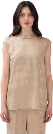 PESERICO Jacquard Mouwloze Top - Dames - Tops zonder mouwen - Beige - L - Tops