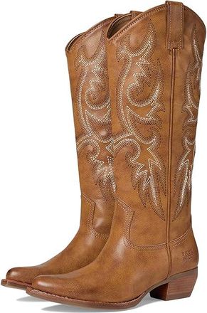 Frye and Co. Irlene Tall Deco Stitch Cowboy Womens Boots Caramel : 8.5 M, Suede