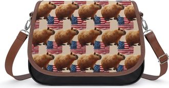 Generic Capybara U.S. Flag Fashion Womens Crossbody Bags Novelty Handbag Shoulder Bag Purse