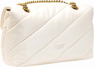 Pinko Womens Shoulder Bag Love Puff Silk White-Antique Gold White/antique