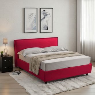Dmora Cama Francesa Brosso, Desenfundable, Con Contenedor, Fabricada En Italia, Tama&ntilde;o Colch&oacute;n 120x200 Cm, Rojo