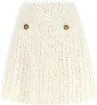 Balmain White Plumetis Tweed Skirt