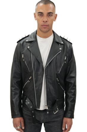 Infinity Leather Mens Brando Black Ghostrider Spiked Biker Jacket-Munich - Size X-Small